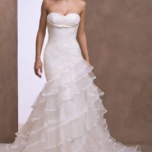 Pattis Bridal strapless wedding dress tiered skirt